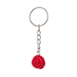 Platin Farbe Harz keychain, mit  eisernem Zubehör, karminroten Blüten, Platin Farbe, 7.8 cm