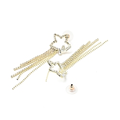 Star Clear Cubic Zirconia & Crystal Rhinestone Long Dangle Stud Earrings, Brass Earrings with 925 Sterling Silver Pins for Women, Light Gold, Star Pattern, 78mm, Pin: 0.8mm