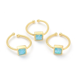 Бирюза Синтетические кольца из опалового кольца, открытые кольца, с латунной фурнитурой , квадратный, реальный 18 k позолоченный, бирюзовые, размер США 5, внутренний диаметр: 16 мм