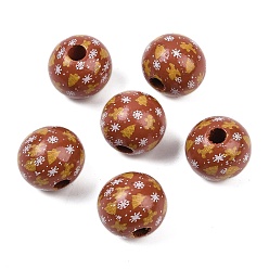 Седло Коричневый Рождественские печатные европейские бусины из дерева схима, круглые, седло коричневый, 16 мм, отверстие : 4 мм