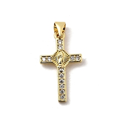Настоящее золото 18K Латунные микро проложить кубического циркония подвески, крест с девственной мари, без свинца и без кадмия, долговечный, реальный 18 k позолоченный, 23x13x2 мм, отверстие : 3.5x4.5 мм