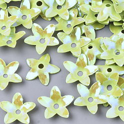 Желто-Зеленый Аксессуары для орнаментов, пластиковые пайетки / блестки из пвх, с покрытием AB цвета, цветок, желто-зеленый, 12.5x12x3 мм, Отверстие : 1.8 мм , около 16000 шт / 500 г