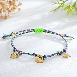 Cielo Azul Oscuro Pulseras ajustables con dije de acero inoxidable y cordón de algodón trenzado con temática marina., dorado, cielo azul profundo, 11.02 pulgada (28 cm)