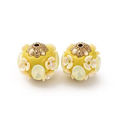 Желтый Круглые бусины из смолы ручной работы из Индонезии, со сплавочной фурнитурой, круглая с цветком, желтые, 17x17.5x17 мм, отверстие : 1.8 мм