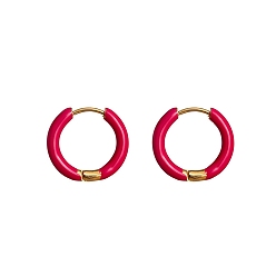 Малиновый 304 из нержавеющей стали серьга, с эмалью, реальный 18 k позолоченный, малиновый, 16x17.5x2.5 мм