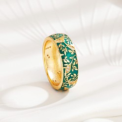 чирок Латунные микро проложить пальцев кольца кубического циркония, с эмалью, цветочным узором, зелено-синие, размер США 8 (18.1 мм)