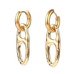 Golden 304 Stainless Steel Huggie Hoop Earrings, with Alloy Links, Oval, Golden, 38mm, Pin: 1mm