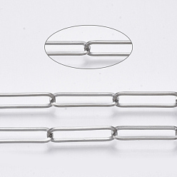 Stainless Steel Color Tarnish Resistant 304 Stainless Steel Paperclip Chains, Drawn Elongated Cable Chain, Soldered, with Spool, Stainless Steel Color, Link: 22x6x1mm, about 32.8 Feet(10m)/roll