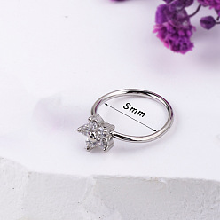 Цветок Стиль бохо 304 кольца для носа из нержавеющей стали с прозрачными кубическими цирконами, цвет нержавеющей стали, цветок, 8 мм