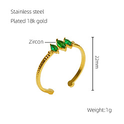 Зеленый Регулируемые кольца манжеты из нержавеющей стали с микропаве из кубического циркония., лошадиный глаз , реальный 304 k позолоченный, зелёные, размер США 18 12 (3/4 мм)