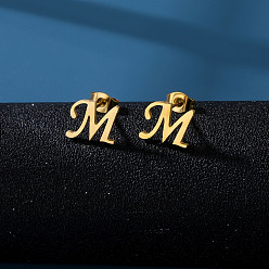 Letter M 201 из нержавеющей стали серьги, золотые, Буква М, 10x10 мм
