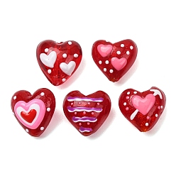 Rouge Perles lampwork, perles au chalumeau, faits à la main, coeur à pois, rouge, 19~21x20.5~21x13~15mm, Trou: 1.4~1.8mm