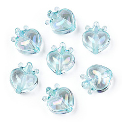 Светло-Голубой УФ-покрытие прозрачные радужные переливающиеся акриловые бусины, сердце с короной, Небесно-голубой, 24.5x21.5x14 мм, отверстие : 3 мм