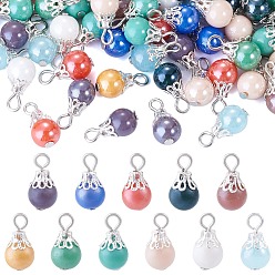 Mixed Color 110Pcs 11 Colors Electroplate Glass Pendants, Round Charm, with Iron Loop & Bead Cap, Platinum & Silver, Mixed Color, 16mm, Hole: 2mm, 10pcs/color
