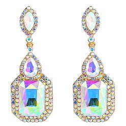 Разноцветный Латунные горный хрусталь болтаться серьги, со стеклом, прямоугольные, золотые, красочный, 60x23 мм