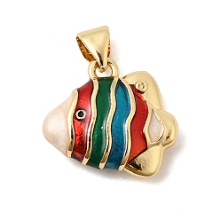 Разноцветный Латунь эмаль подвески, рыбы прелести, с целью перехода в кольце, реальный 18 k позолоченный, долговечный, стойки покрытие, без свинца и без кадмия, красочный, 15x17x6 мм, отверстие : 5x3 мм