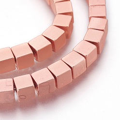 Гальванический Розовый Золотой Гальваническая немагнитная синтетическая гематитовая нить, кубические, матовый стиль, покрытием из розового золота, 4.5x4.5x4.5 мм, отверстие : 1 мм, около 99 шт / нитка, 16.33 дюйм (41.5 см)