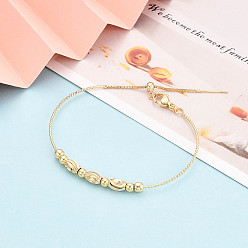 Настоящее золото 18K Регулируемые браслеты-слайдеры из латунных бусин для женщин, овальные и круглые, реальный 18 k позолоченный, внутренний диаметр: 2-3/8 дюйм (6.1 см)