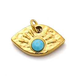 Настоящее золото 18K 304 подвески из смолы из нержавеющей стали, с целью перехода в кольце, Очарование глаз, ионное покрытие (ip), реальный 18 k позолоченный, 8x13x3 мм, отверстие : 2.5 мм