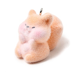 Squirrel Флокированные подвески из непрозрачной смолы, с платиновыми тоновыми железными петлями, розовые, белка очарование, 24x17.5x34 мм, отверстие : 2 мм