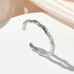 Нержавеющая Сталь Цвет 304 открытые кольца-манжеты из нержавеющей стали для женщин, бамбук, цвет нержавеющей стали, 2.7 мм, внутренний диаметр: 18.2 мм