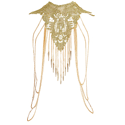 Light Khaki Gothic Polyester Lace Shoulder Chains for Wedding Dress, Metal Multi-layer Sexy Body Chains for Beach Bikini, Rose Gold, Light Khaki, 380x150mm