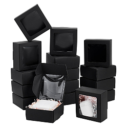 Черный Складные креативные почтовые коробки из крафт-бумаги с видимым окном, транспортировочные коробки, квадратный, чёрные, 9.1x9.1x4 см