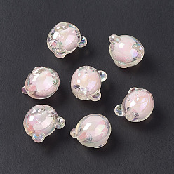 Pink УФ-покрытие радужными переливающимися акриловыми бусинами, два тона, медведь, розовые, 16x18x16 мм, отверстие : 3.5 мм