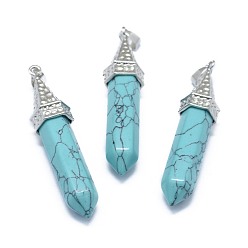 Synthetic Turquoise Synthetic Turquoise Pointed Pendants, with Alloy Findings, Bullet, Platinum, 61x14.5x12.5mm, Hole: 3.5x
7.5mm