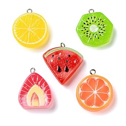(52) Непрозрачная лаванда Прозрачные смоляные подвески, фрукты, с железной платиной петлей, разноцветные, 27.5~28.5x22.5~26.5x6.5~7.5 мм, отверстие : 2 мм