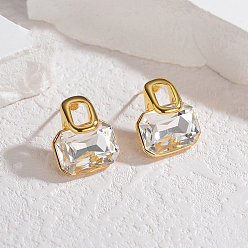 Золотой Прямоугольник 304 серьги-гвоздики из нержавеющей стали с прозрачным кубическим цирконием, золотые, 18x15 мм