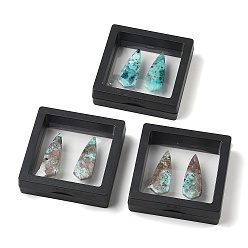 Teardrop Natural Chrysocolla Cabochons, Flat Back, with Floating Thin Film Display Case, Teardrop, 40x15x4mm