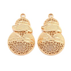 Light Gold Rack Plating Brass Hollow Pendants, Gourd Charms, Cadmium Free & Nickel Free & Lead Free, Light Gold, 30x18.5x6.5mm, Hole: 2mm