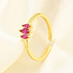 Фуксиновый Манжеты из латуни с микро паве кубический цирконий для женщин, без кадмия, без никеля и без свинца, лошадиный глаз , реальный 18 k позолоченный, красно-фиолетовые, лошадь глаз: 6.5x7 мм