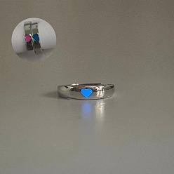 Озёрно--синий Кольца-манжеты из сплава для пары, светящийся в темноте, сердце, платина, Плут синий, внутренний диаметр: 15~20 мм