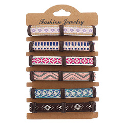Prune 6 pcs 6 couleurs ensemble de bracelets en cuir PU et cordon tressé en coton, bracelets réglables ethniques tribaux pour femmes, prune, diamètre intérieur: 2~2-1/2 pouce (5.2~6.2 cm), 1 pc / couleur