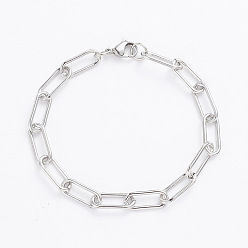 Нержавеющая Сталь Цвет Устойчивы к потускнению 304 цепочки из нержавеющей стали, браслеты вытянутые удлиненные тросовые цепи, с омаром застежками, цвет нержавеющей стали, 8-1/2 дюйм (21.5 см)