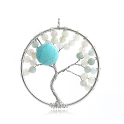 Говлит Круглые подвески из окрашенного натурального говлита, обмотанные медной проволокой, древо жизни прелести, 50 мм