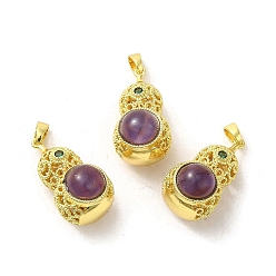 Golden Natural Amethyst Pendants, Hollow Gourd Charms, Long-Lasting Plated, Golden, 29x15.5x18.5mm, Hole: 6x3.5mm
