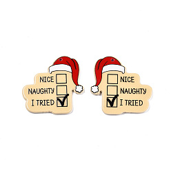 Hat Рождественская серия напечатанные непрозрачные акриловые подвески, шляпа, 38x37.5x2.5 мм, отверстие : 1.8 мм