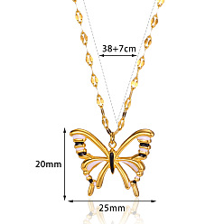 Белый Полые бабочки 304 ожерелья с эмалированным кулоном из нержавеющей стали, золотые, белые, 14.96 дюйм (38 см)