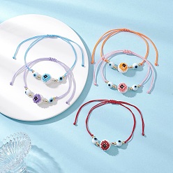 (52) Непрозрачная лаванда Регулируемые браслеты из стеклянных бусин, злые глаза, с нейлоновой нитью, разноцветные, внутренний диаметр: 3-1/2 дюйм (9.05 см)