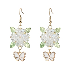 Белый 304 серьги-подвески в виде цветка и бабочки из нержавеющей стали, со стеклянными бусинами и эмалированными подвесками из сплава, стеклянными бусинами и акриловыми подвесками, золотые, белые, 53.5x20.5 мм