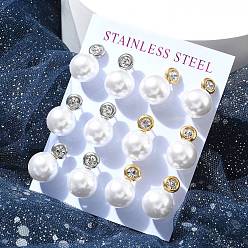 (52) Непрозрачная лаванда Ионное покрытие (ip) 304 круглые серьги из нержавеющей стали, С горным хрусталем и имитационной жемчужиной, разноцветные, 18x11.5 мм, 12 шт / комплект