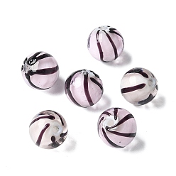 Лавандовый румянец Ручной прозрачные бусины бусины, круглый с полосой, лавандовый румянец, 10 мм, отверстие : 1.4 мм