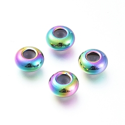 Rainbow Color Вакуумное покрытие pvd 202 шарики из нержавеющей стали, с пластиковым, ползунки, рондель, Радуга цветов, 7x3.5 мм, отверстие : 1 мм