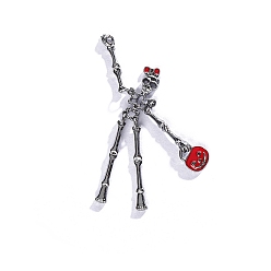 Skull Подвески из сплава хэллоуина с эмалью, металлический черный , череп, 63x20 мм