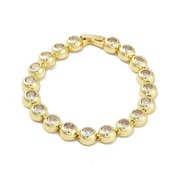 Real 18K Gold Plated Brass Flat Round Link Chain Bracelets, Cubic Zirconia Tennis Bracelet, Real 18K Gold Plated, 7-5/8 inch(19.4cm), Wide: 8mm