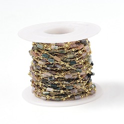 Мосс Агат Натуральный мох агат ручной работы из бисера цепочки, с латунными ушками, реальный 18 k позолоченный, пайки, колонка, с катушкой, ссылка на драгоценный камень: 7x2 мм, латунь ссылка: 5x2мм, около 32.8 футов (10 м) / рулон