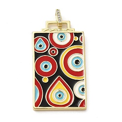 Черный Кулон из латуни микропаве с фианитами и эмалью, без кадмия, без никеля и без свинца, прямоугольные, чёрные, 45.5x25.5x2.5 мм, отверстие : 4.5 мм